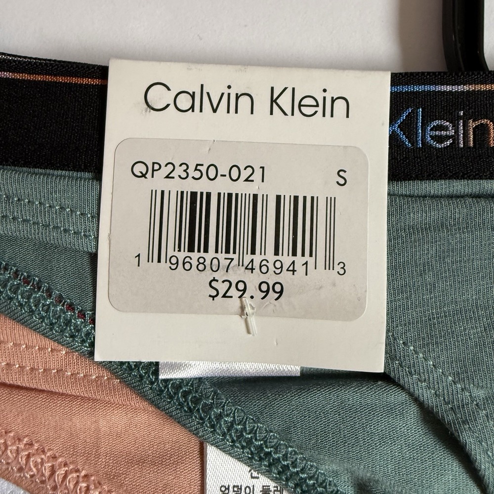 NWT Calvin Klein Thong 3 Pack Womens Size SMALL Cotton Rainbow Logo Waistband - Picture 3 of 4